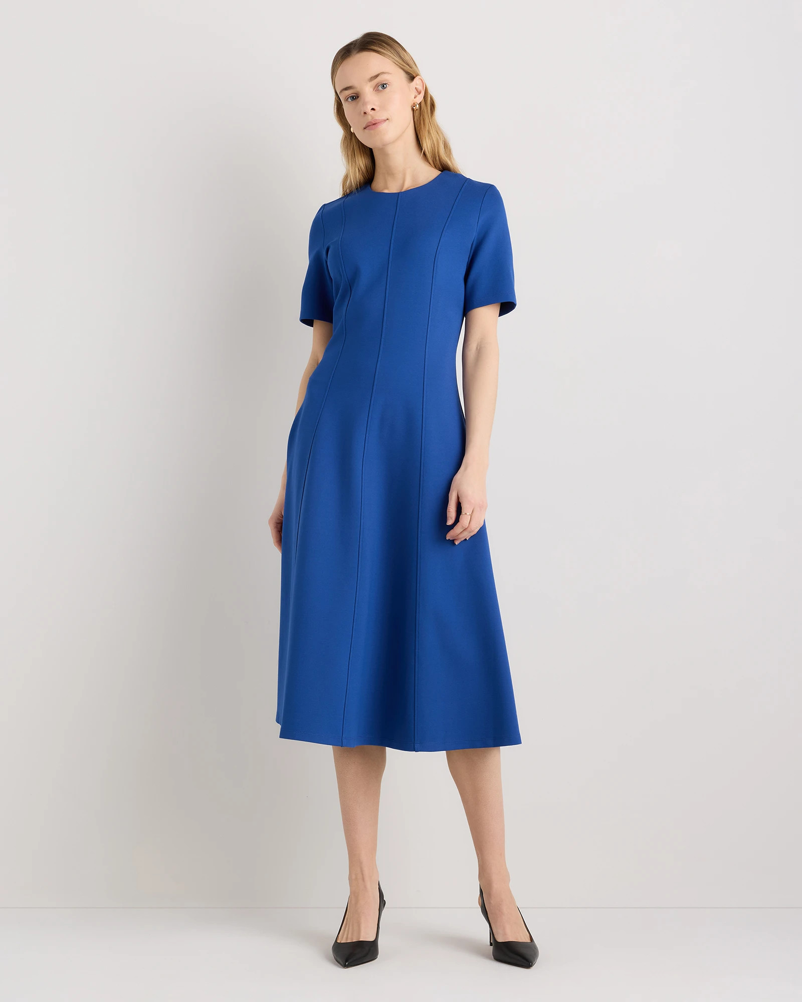 Ultra-Stretch Ponte Short Sleeve Midi Dress | Quince