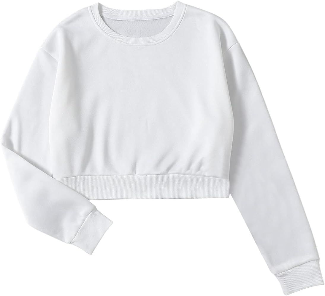 GORGLITTER Women's Basic Crew Neck Sweatshirt Long Sleeve Drop Shoulder Pullover Crop Tops | Amazon (US)