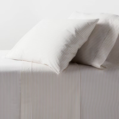 Queen Organic Percale Sheet Set Khaki/White Stripe - Threshold™ | Target