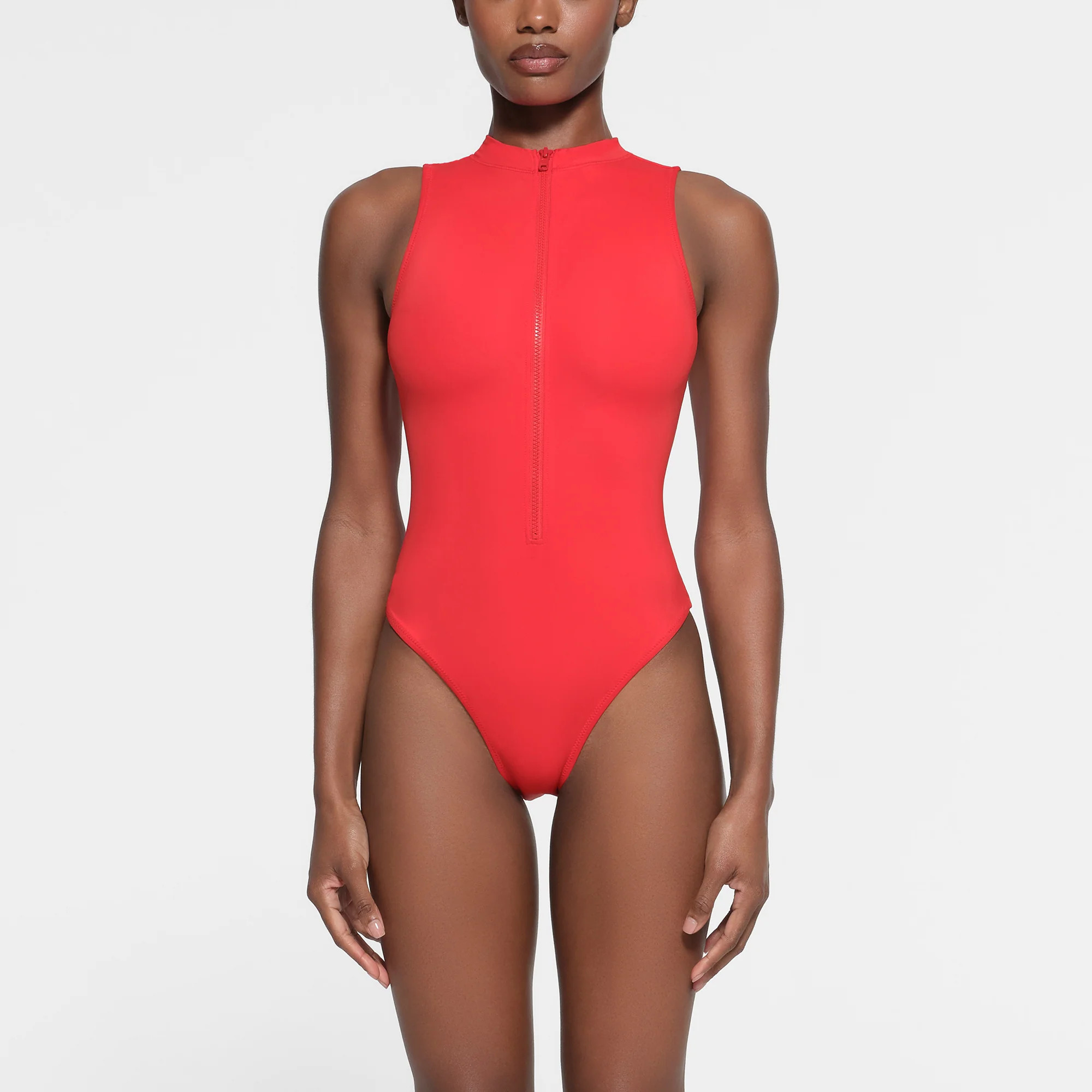 SKIMS Zip Front Sleeveless One Piece | Red | Medium | Signature Swim | SKIMS (US)
