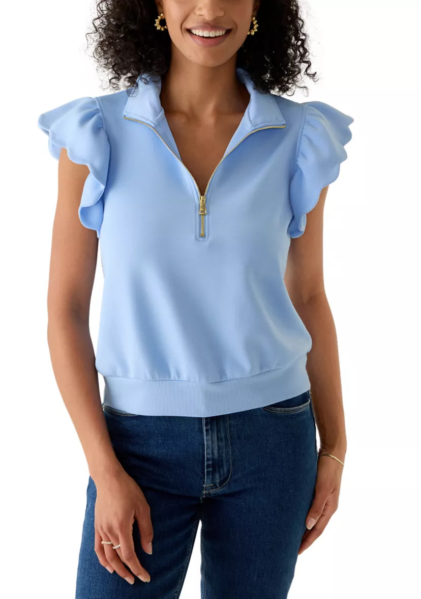 Women's Short Flutter Sleeve Quarter Zip Top | Belk