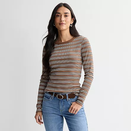 Women's Sonoma Goods For Life® Rib Long Sleeve Crew Tee, Size: XXL, Pitch Black | Kohl's