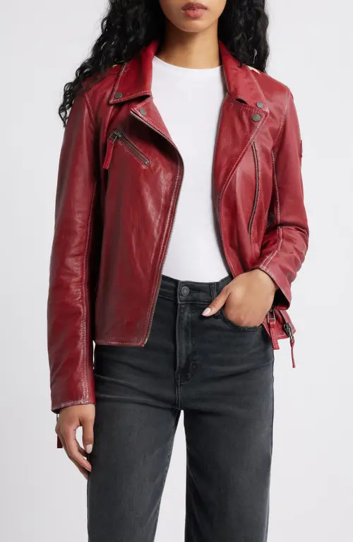 MAURITIUS Christy Leather Moto Jacket in Red at Nordstrom, Size 11 | Nordstrom
