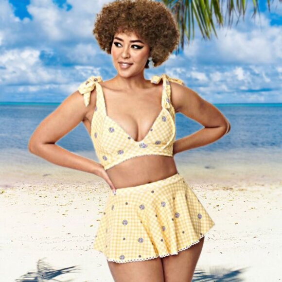 Unique Vintage Two Piece Swimwear Matching Set Bottom Skirt Daisy Flower Beach | Poshmark