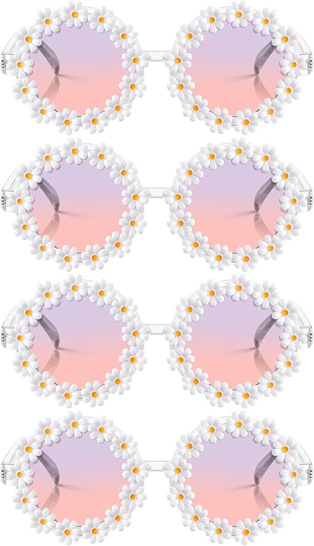 4 Packs Daisy Flower Sunglasses Daisy Shape Round Glasses Novel Floral Party Sunglasses Eyewear f... | Amazon (US)