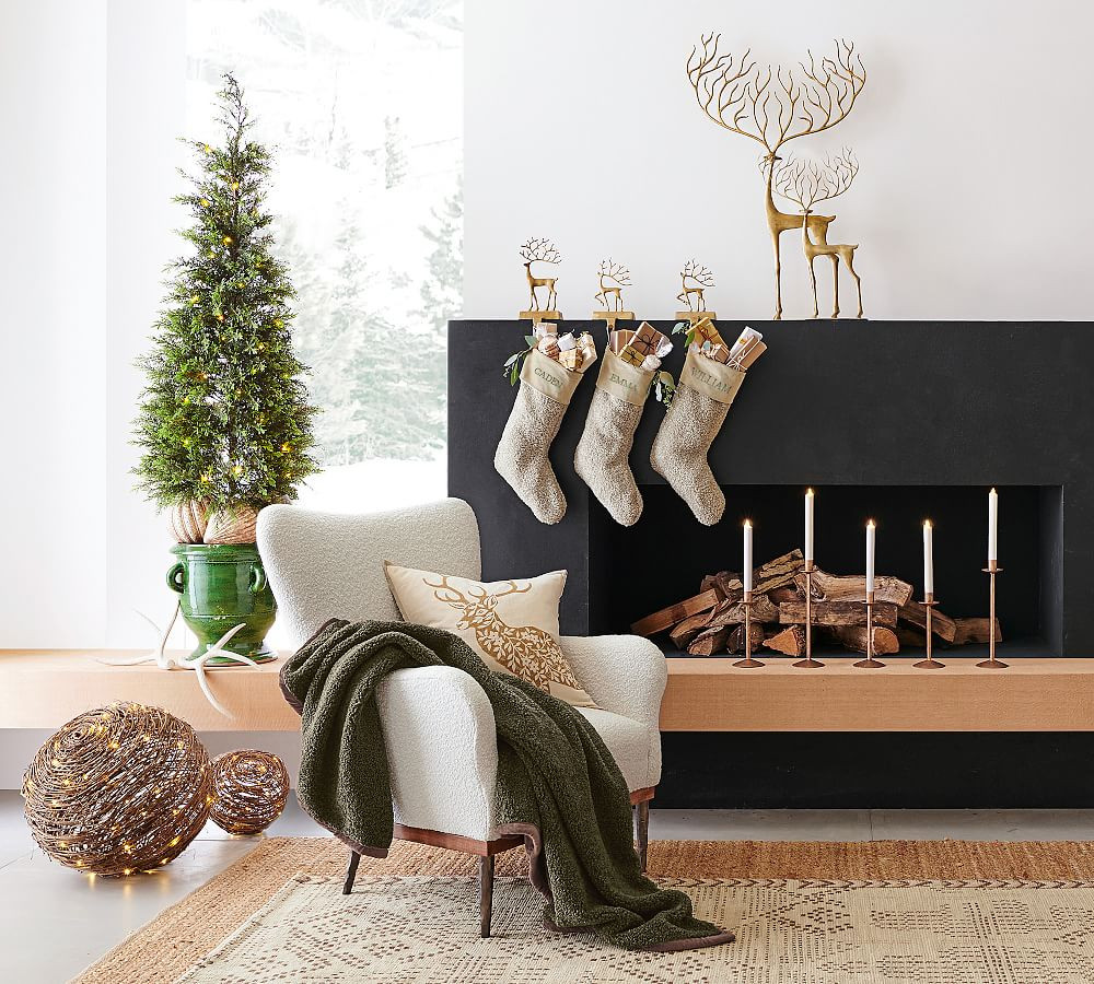 Brass Sculpted Reindeer Stocking Holders | Pottery Barn (US)