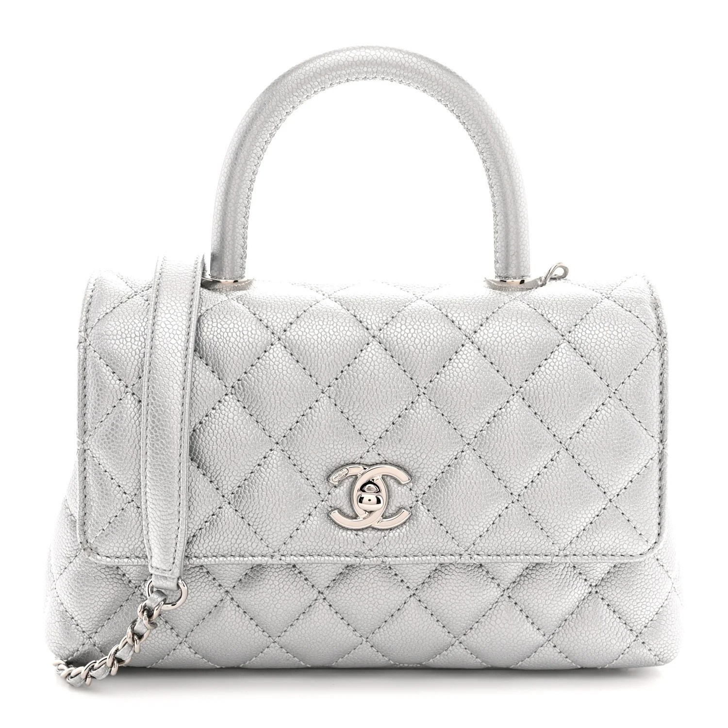 Chanel Metallic Caviar Quilted Mini Coco Handle Flap Silver 1911457 | FASHIONPHILE (US)