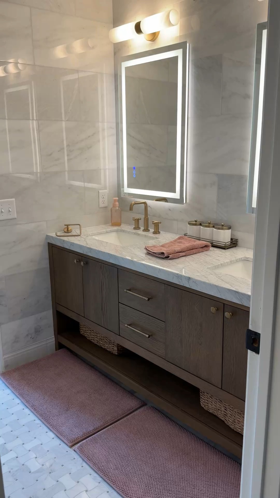 #ad The girls bathroom is just about complete! Just a few finishing touches and it will be DONE!! I’m excited to share that the vanity is back in stock in both the wood tone we have and the black option. Quality is 20/10! @Wayfair #wayfair #wayfairpartner

#LTKSaleAlert #LTKHome