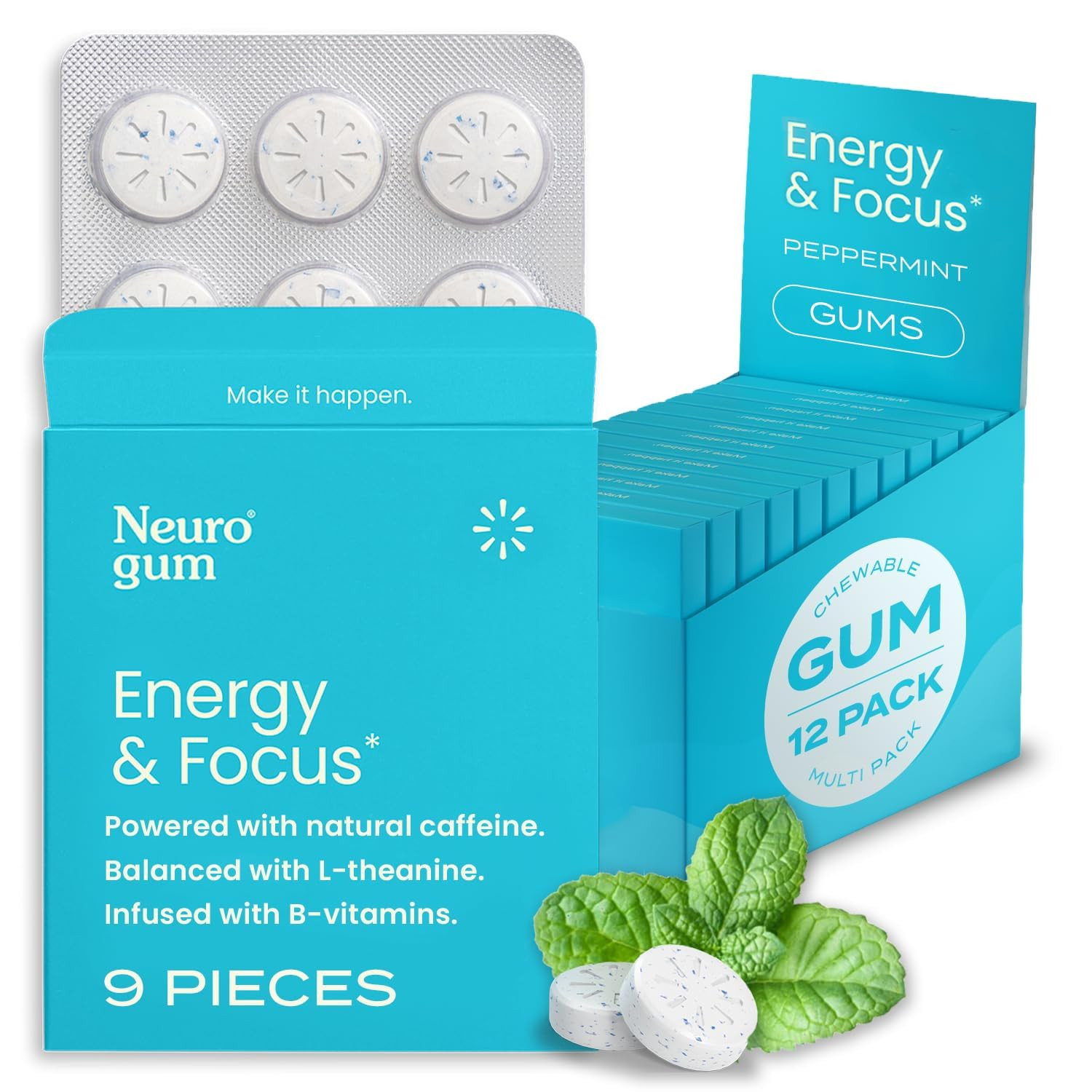 Neuro Gum | Nootropic Energy Caffeine Gum | 40mg Caffeine + 60mg L-theanine + B Vitamins for Ener... | Amazon (US)