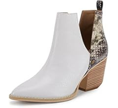 Huiyuzhi Womens Ankle Boots Slip on Cutout Pointed Toe Snakeskin Chunky Stacked Mid Heel Bootie | Amazon (US)