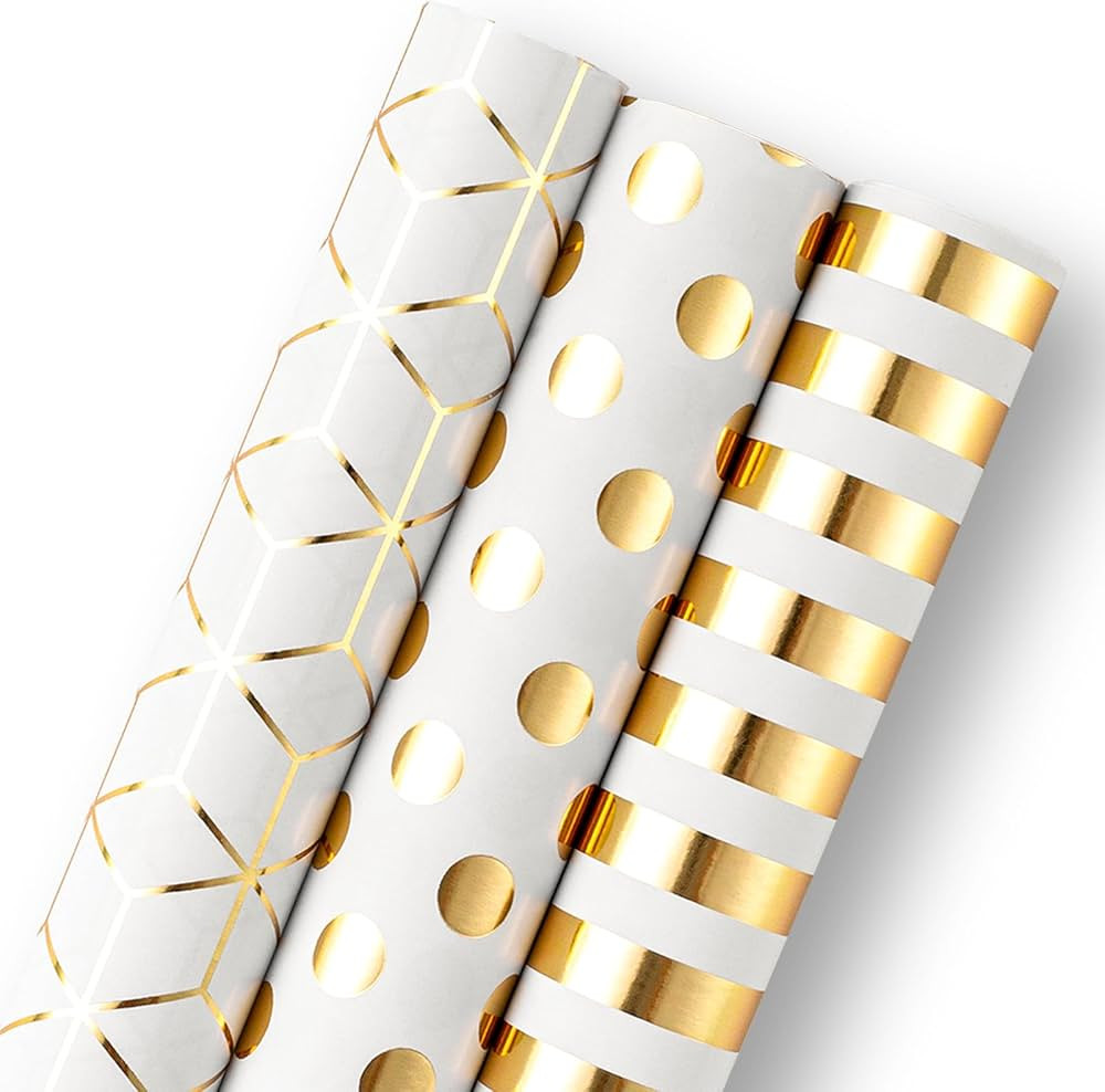 Flyhill Birthday Wrapping Paper Roll-3 Roll-42.5 sqft.ttl(17inch x 120 inch) Per Roll-Stripe,Polk... | Amazon (US)