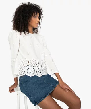 Blouse femme avec broderies ajourées | Gemo