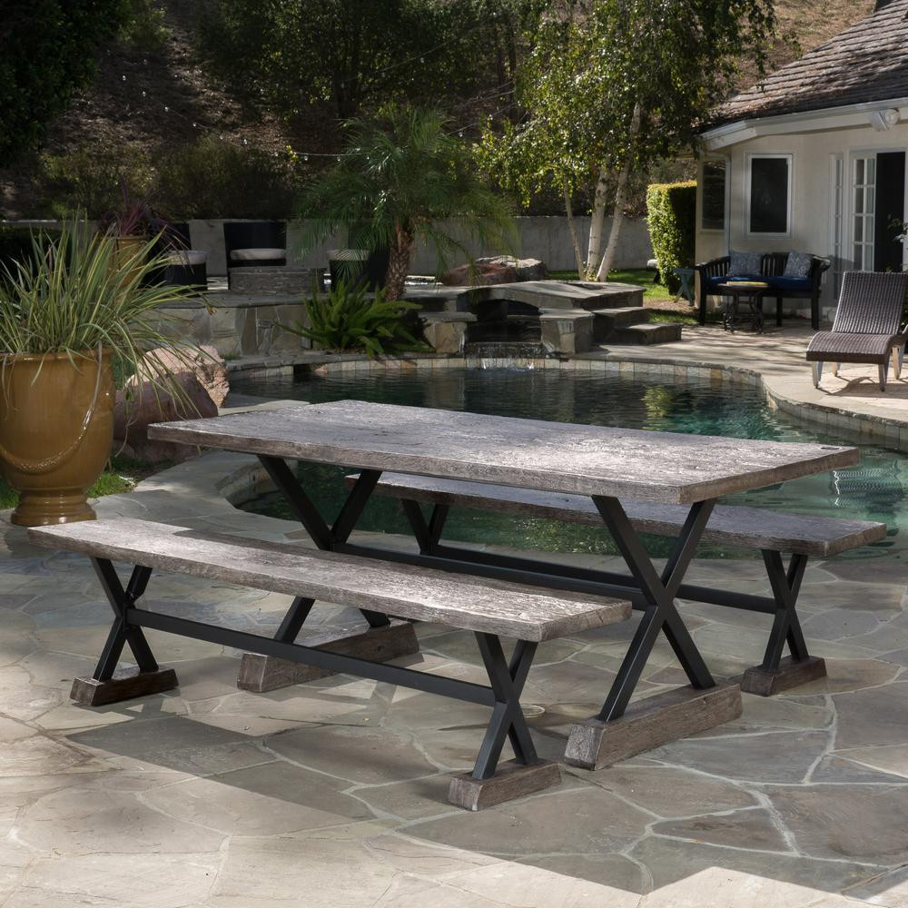 Belmond Brown 3-Piece Stone Outdoor Dining Set | The Home Depot