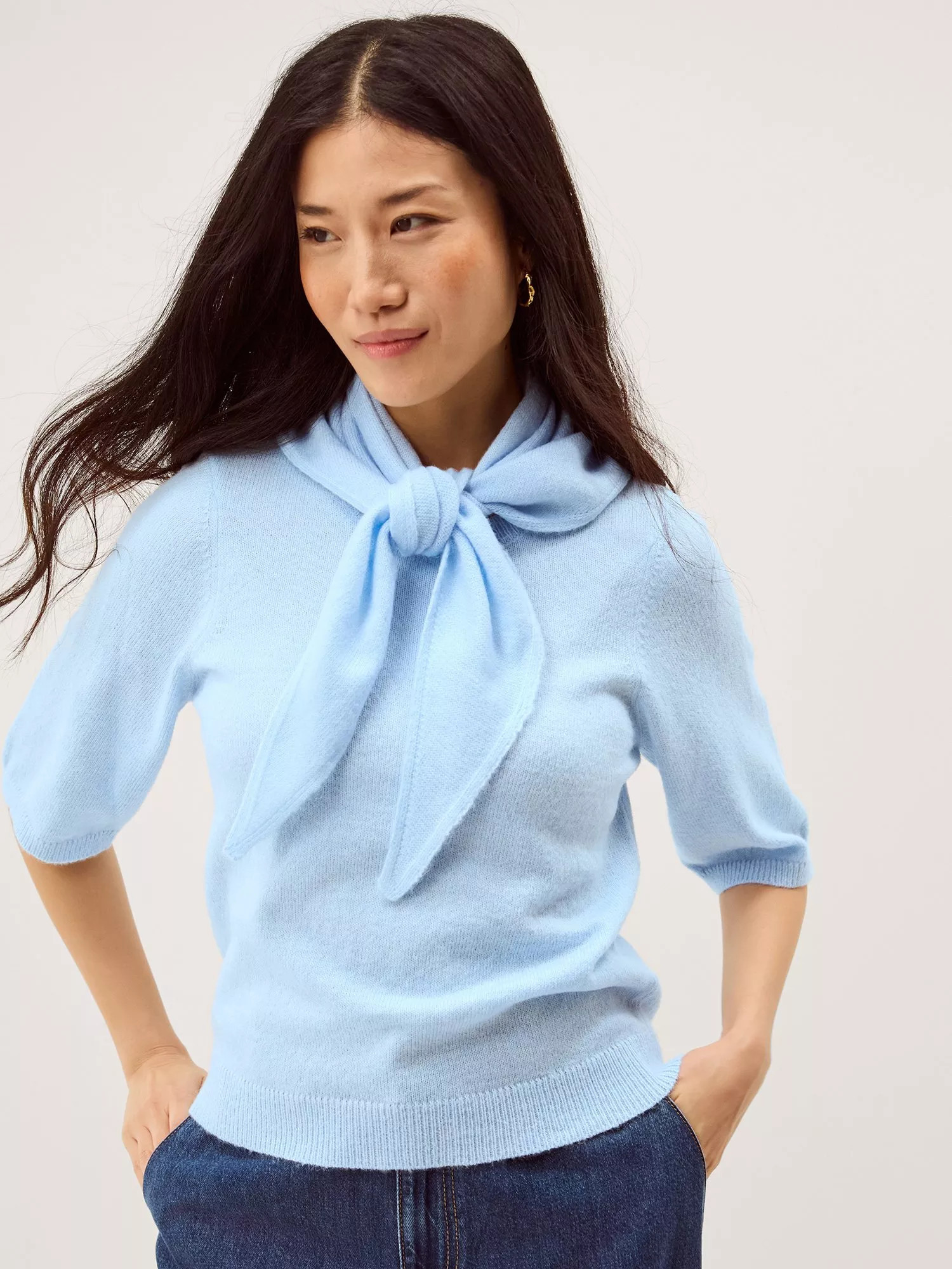 Monsoon Sadie Scarf Neck Jumper, Blue | John Lewis (UK)