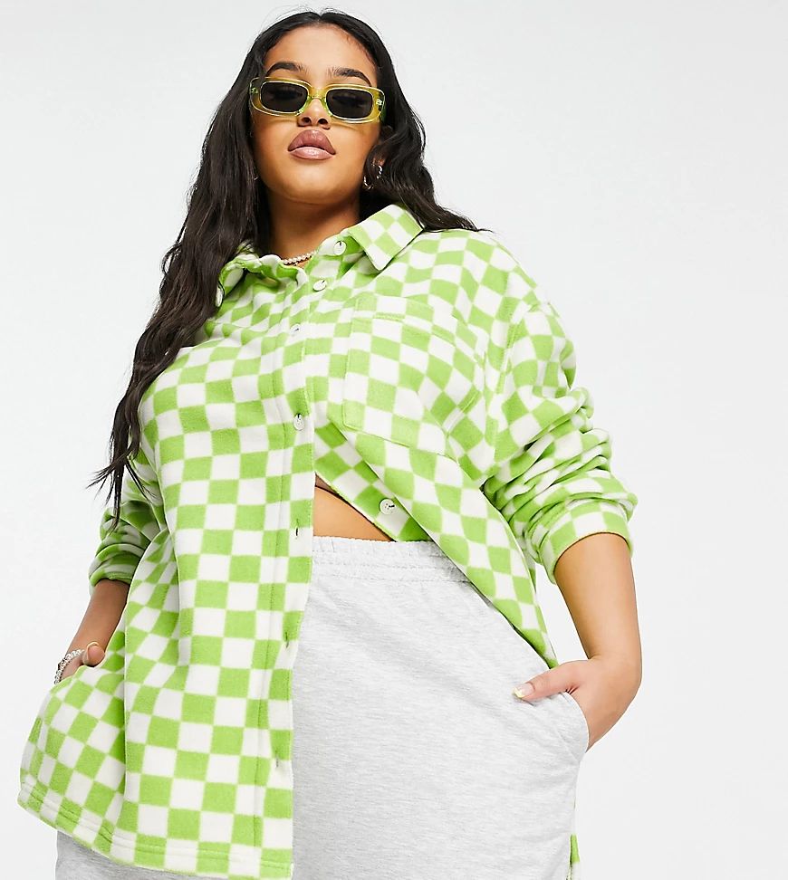 New Girl Order Curve oversized shirt in checkerboard fleece-Green | ASOS (Global)