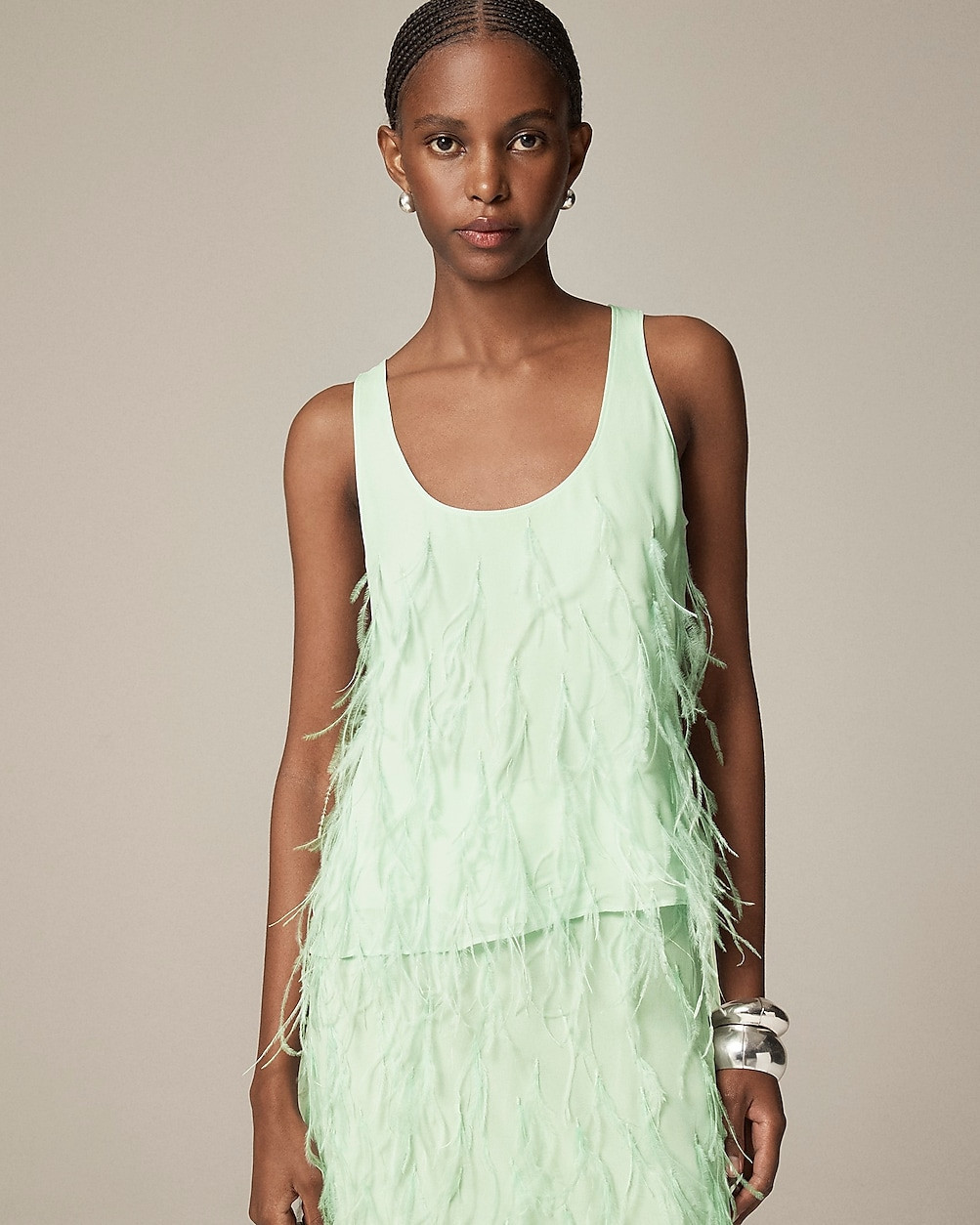 Feather-embellished tank top in chiffon | J. Crew US