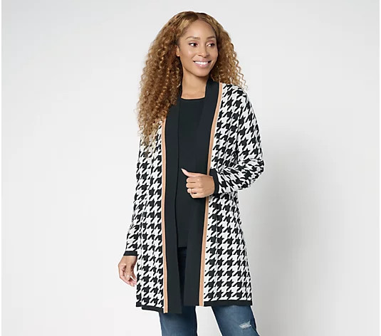 Branids Dress Out Loud Regular Houndstooth Duster Cardigan - QVC.com | QVC