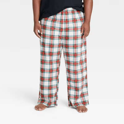 Men's Holiday Tartan Plaid Fleece Matching Family Pajama Pants - Wondershop™ Cream | Target