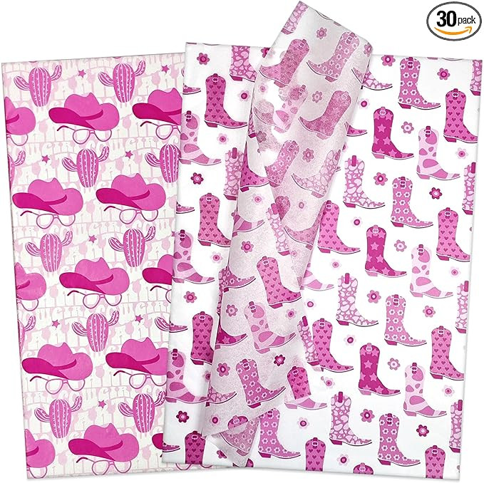 LIAPAWPAW Pink Western Tissue Paper, Coquette Cowgirl Boots & Hat Pattern, Gift Wrapping Tissue P... | Amazon (US)