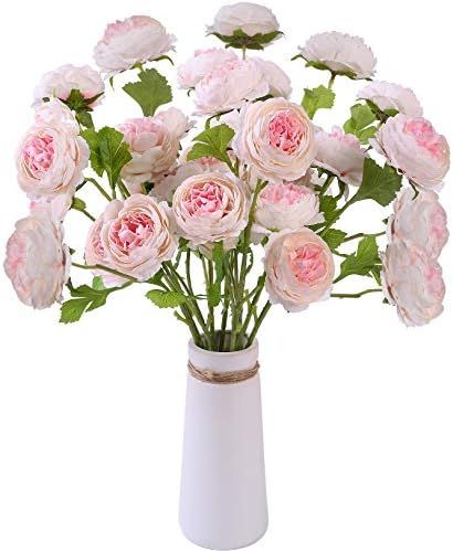 JOEJISN 6 Pcs 18 Heads Artificial Peony Silk Flowers Bouquets Long Stem Fake Peony Flowers Arrang... | Amazon (US)