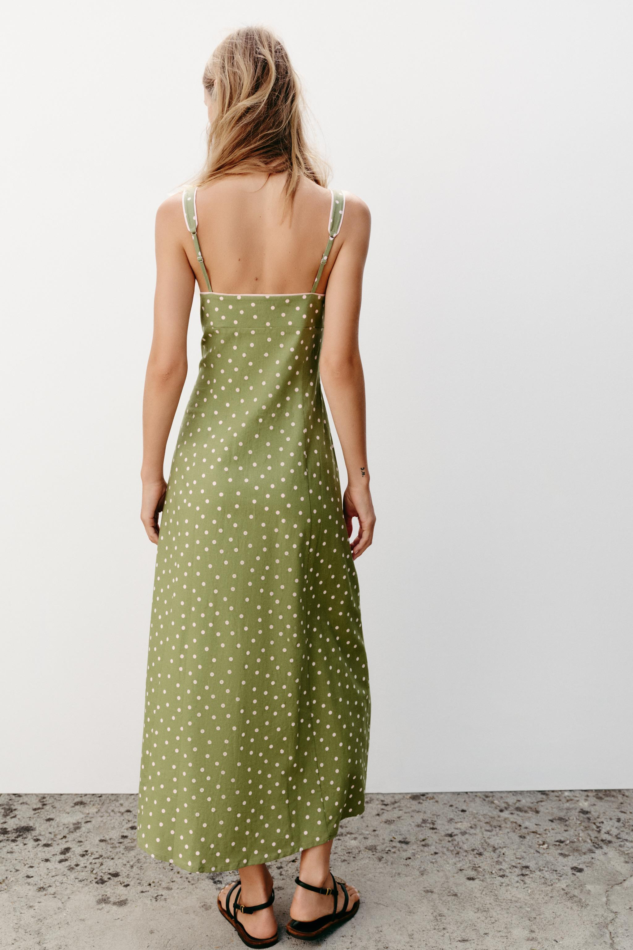 POLKA DOT LINEN MIDI DRESS | Zara US