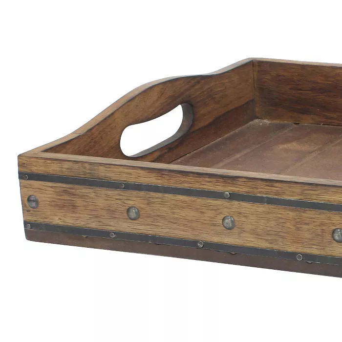 17.7" x 12.1" Rectangular Wooden Tray with Metal Rivets Brown - Stonebriar | Target