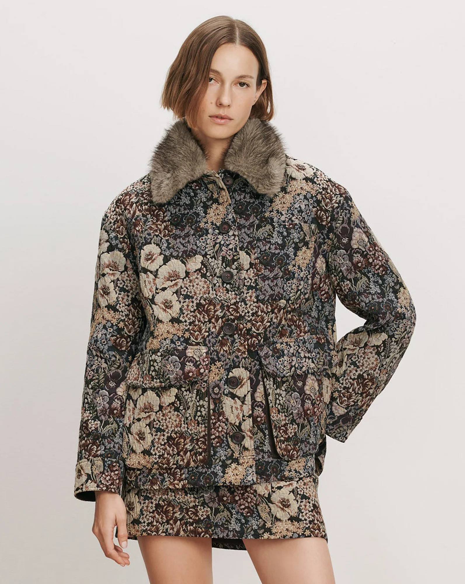 Blake Brocade Coat in Floral Tapestry Print Dark Eggplant Multi | Veronica Beard | Veronica Beard