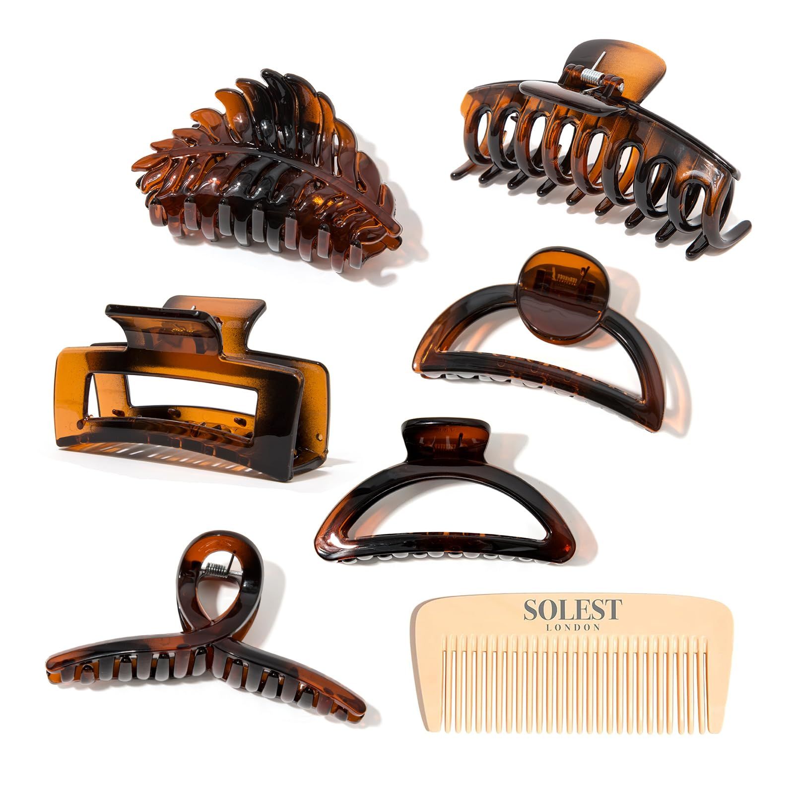 Brown Hair Claw Clips Set - 6 Unique Pairs of Trendy Mixed Design Brown Hair Claw Clips -Hair Cli... | Amazon (UK)