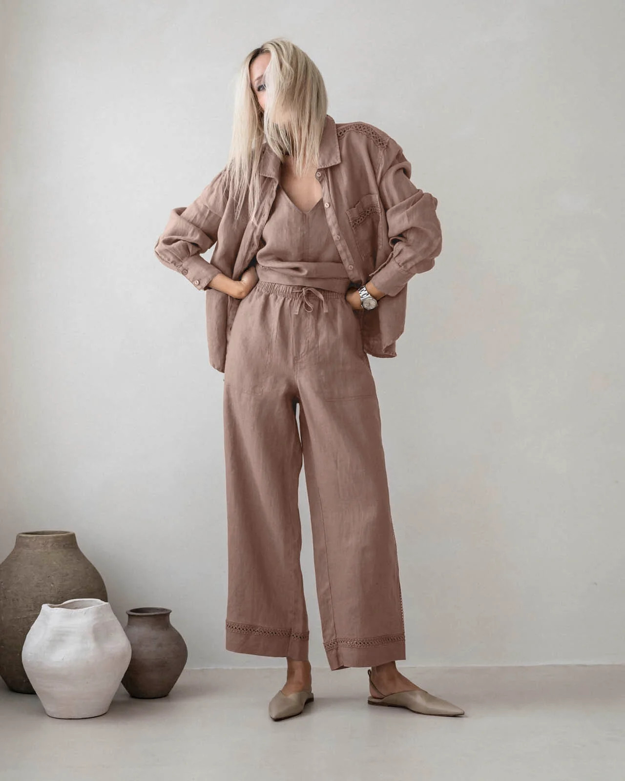 Splendid - Stella Linen Trim Pant - White | Splendid