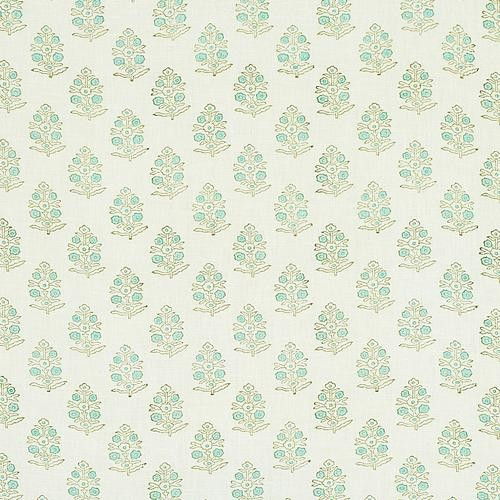 Schumacher Aditi Hand Blocked Print Green Fabric | DecoratorsBest | DecoratorsBest
