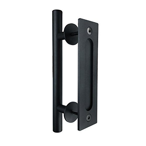 SMARTSTANDARD 12" Pull and Flush Door Handle Set in Black Sliding Barn Door Hardware Handle | Amazon (US)