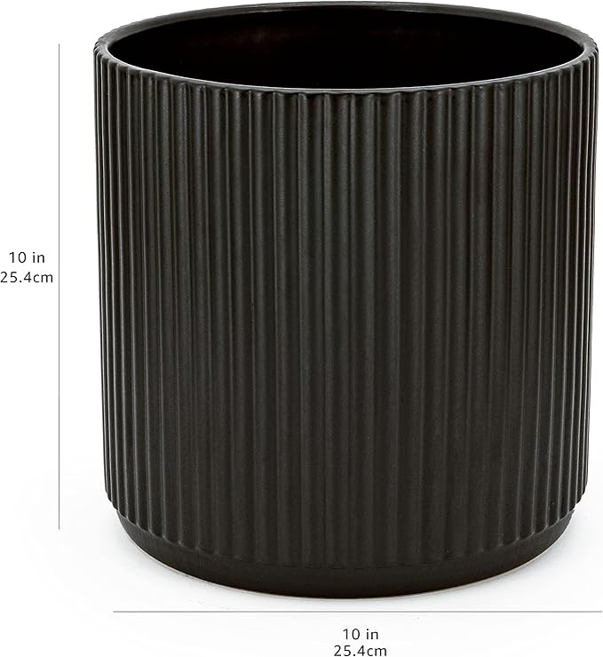 Amazon Basics Fluted Ceramic Round Planter, 10-Inch, Black | Amazon (US)