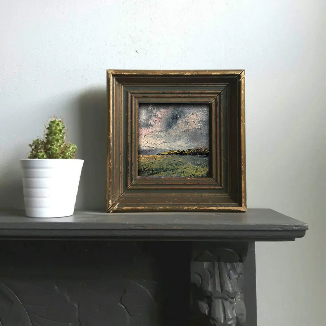 Small original oil painting Landscape on canvas. Square Abstract Landscape Painting, Meadow Lands... | Etsy (US)