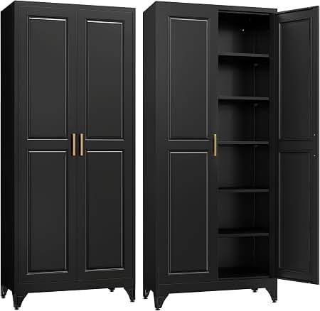 SteeLoong 75\u201dMetal Pantry Storage Cabinet with Doors & 5 Adjustable Shelves | Kitchen Pantry... | Amazon (US)