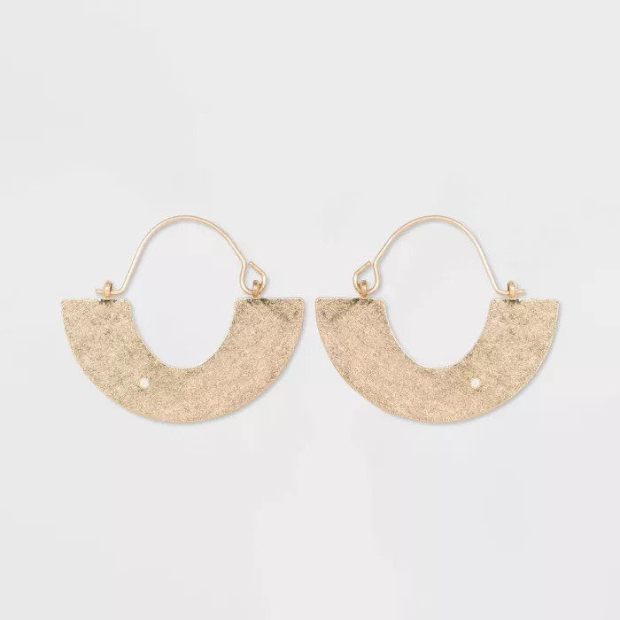 Flat Half Circle Brass and in Worn Gold Hoop Earrings - Universal Thread™ Gold | Target