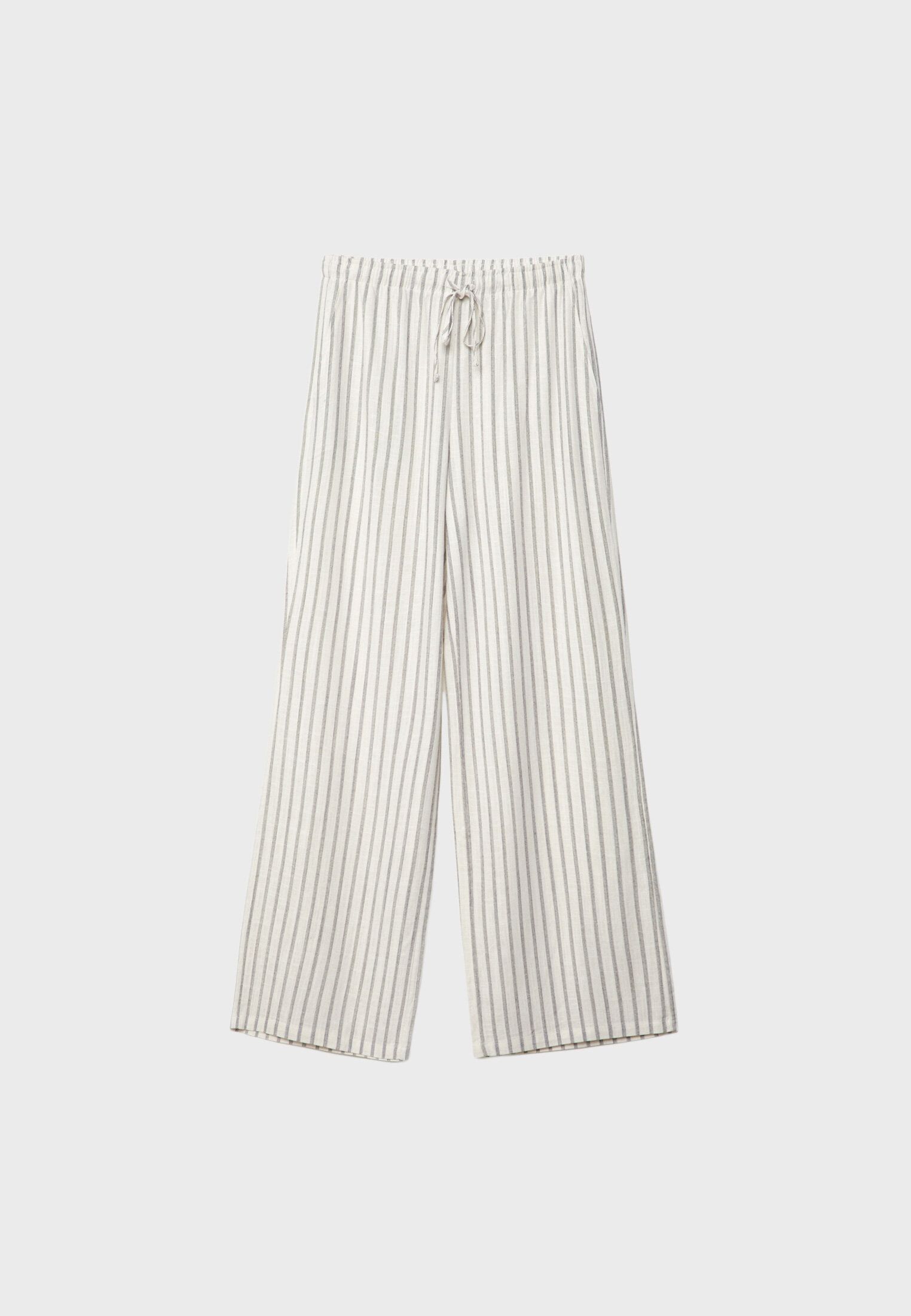 Striped flowing linen blend trousers with elasticated waistband - Women's Trousers | Stradivarius... | Stradivarius (UK)