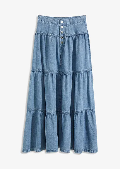 Jeans Stufenrock mit Knopfleiste | Bonprix DE