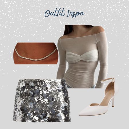 cute going out fit! White Long sleeve top (Orseund Iris), Metallic Silver sequin skirt, tennis necklace

new years outfit 2023 inspo

#LTKstyletip #LTKparties
