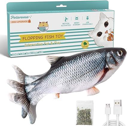 Potaroma Flopping Fish Cat Toy with SilverVine and Catnip, 2022 Upgraded, Moving Fish for Small D... | Amazon (US)