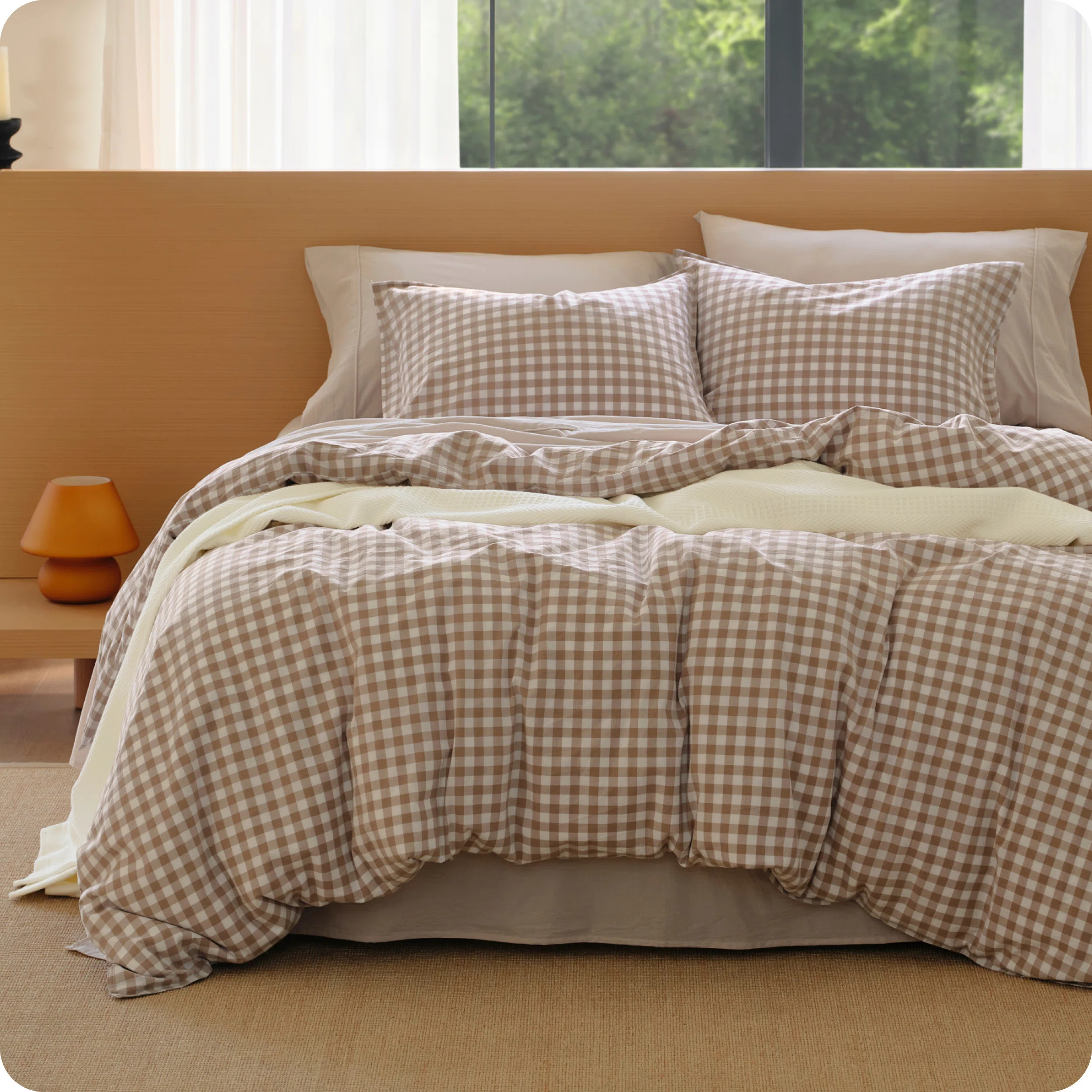 Bedsure Gingham Duvet Cover Set, 100% Washed Cotton Duvet Cover Linen‑Like, PureWoven with Reve... | Wayfair North America