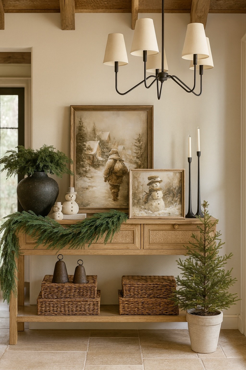 Curated Winter Console Table Styling with Timeless Neutrals

Follow @farmtotablecreations on Instagram for more home styling inspiration.

A curated winter entryway moment featuring natural textures, warm wood tones, and a cozy neutral palette. The layered artwork, woven baskets, and greenery create an effortlessly styled look — perfect for transitioning your home into the season with timeless elegance and organic warmth.

#entrywaytable #winterdecor #neutraldecor #consoledecor #holidaystyling #christmasdecor #vintagestyle #homedecor #baskets #garland #winterstyling #entrywaydecor #LTKhome #LTKwinter #LTKholiday

#LTKFindsUnder50 #LTKHome #LTKSaleAlert