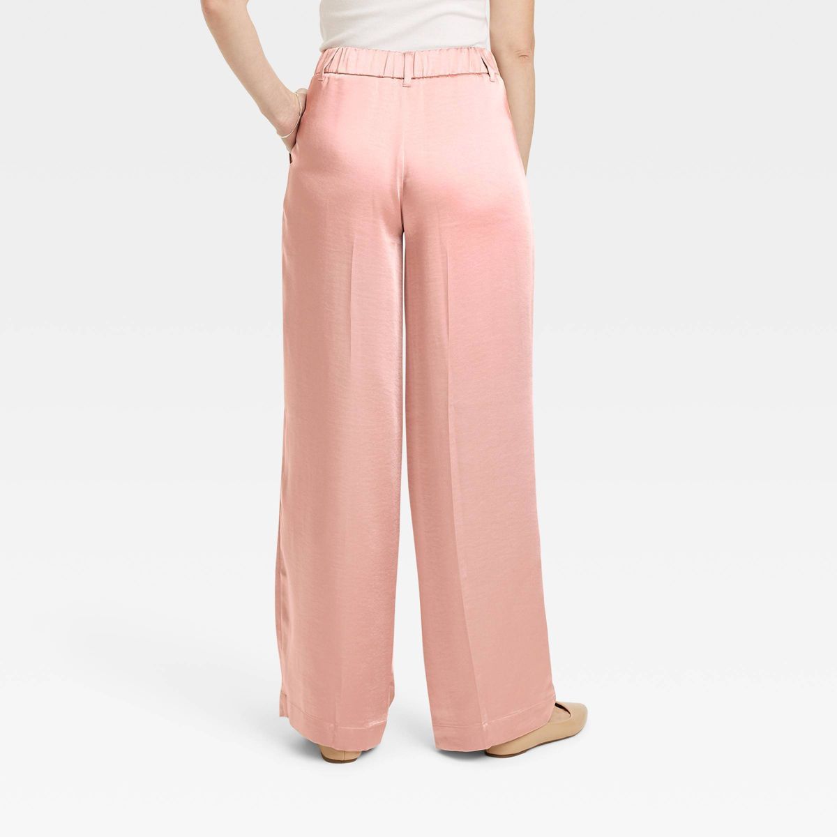 Women's High-Rise Wide Leg Satin Pants - A New Day™ Dusty Pink 0 | Target