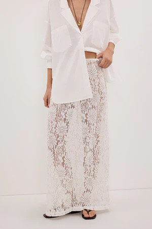 WILMA WHITE LACE MIDI SKIRT | DISSH