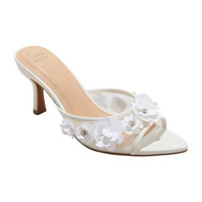 A New Day Women's White Floral Rhinestone Pointed Toe Mule Stiletto Heels 9 | eBay US