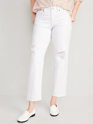 High-Waisted OG Loose Ripped White Jeans for Women | Old Navy (CA)