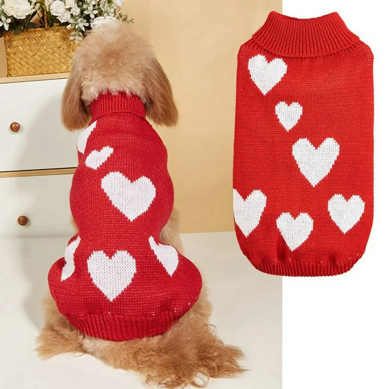 Dog Sweaters for Small Dogs Cats Valentines Day Dog Clothes Heart Pattern Turtleneck Holiday Outf... | Walmart (US)