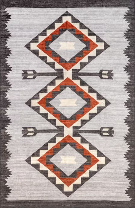 Gray Bertha Washable Mountain Peaks 4' x 6' Area Rug | Rugs USA