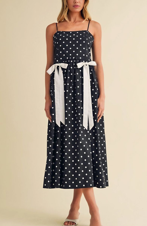 Knit and Lounge Polka Dot Midi Sundress in Black With White Polka Dots at Nordstrom, Size Large | Nordstrom