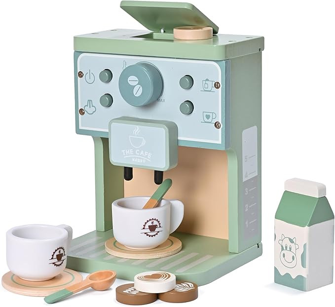 Kids Wooden Toys Toddler Pretend Play Kitchen Accessories Green Coffee Maker Espresso Machine Pla... | Amazon (US)