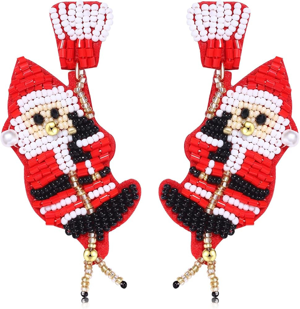 Christmas Earrings for Women Beaded Holiday Snowman Secret Santa Polka Dot Hat Earrings Christmas... | Amazon (US)